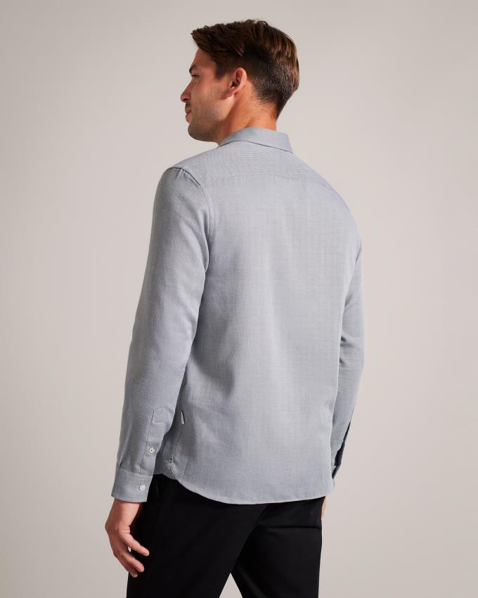 Chemises Ted Baker Long Sleeve Herringbone Grise Clair Homme | TKM-45446249